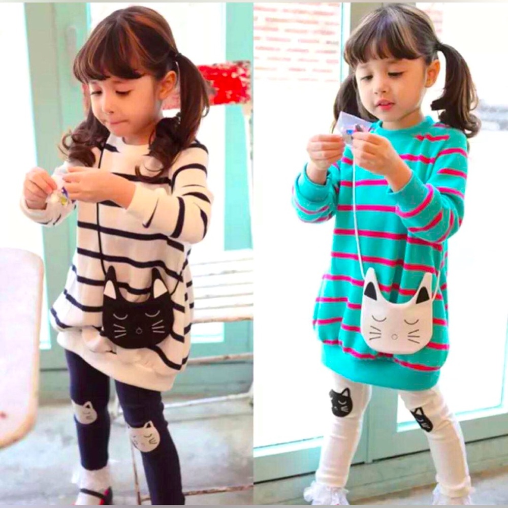 Girl kid spring autumn winter striped long sleeves sweater top+legging bag set